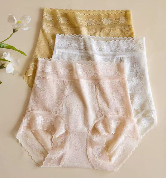 MEIZHAI Camellia-Scented High-Waist Lace Briefs(3-Pack)