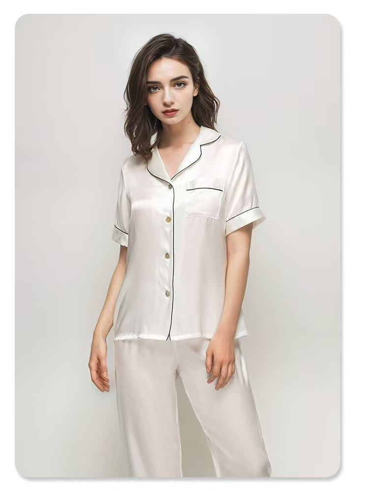 Pure Mulberry Silk Short Sleeve Long Pants Pajama Set