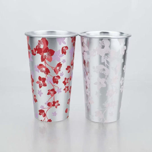 Sakura Color-Changing Aluminum Cup Set – 2 Pack Cold Reactive Drink Tumblers (13.7oz / 406ml)