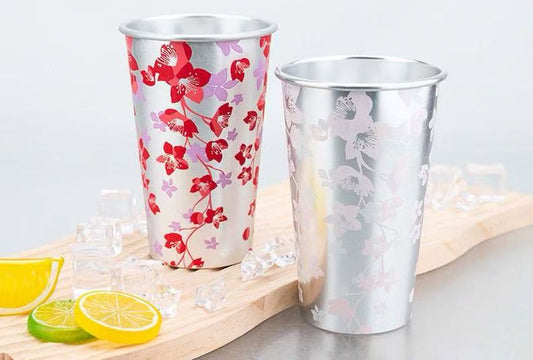Sakura Color-Changing Aluminum Cup Set – 2 Pack Cold Reactive Drink Tumblers (13.7oz / 406ml)