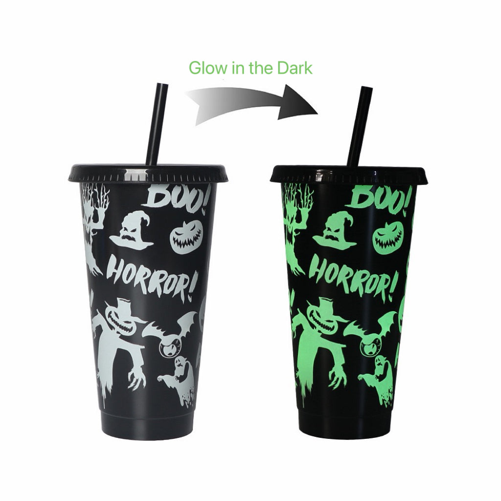 Halloween Color-Changing Tumbler with Straw – 24oz Watch Halloween Magic Appear with Every Ice-Cold Drink((2 Pack))