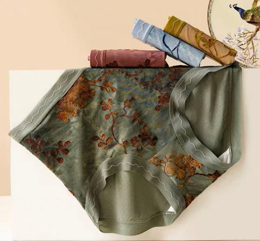 MEIZHAI Oriental Ink Flocked Seamless High-Waist Briefs(3-Pack)