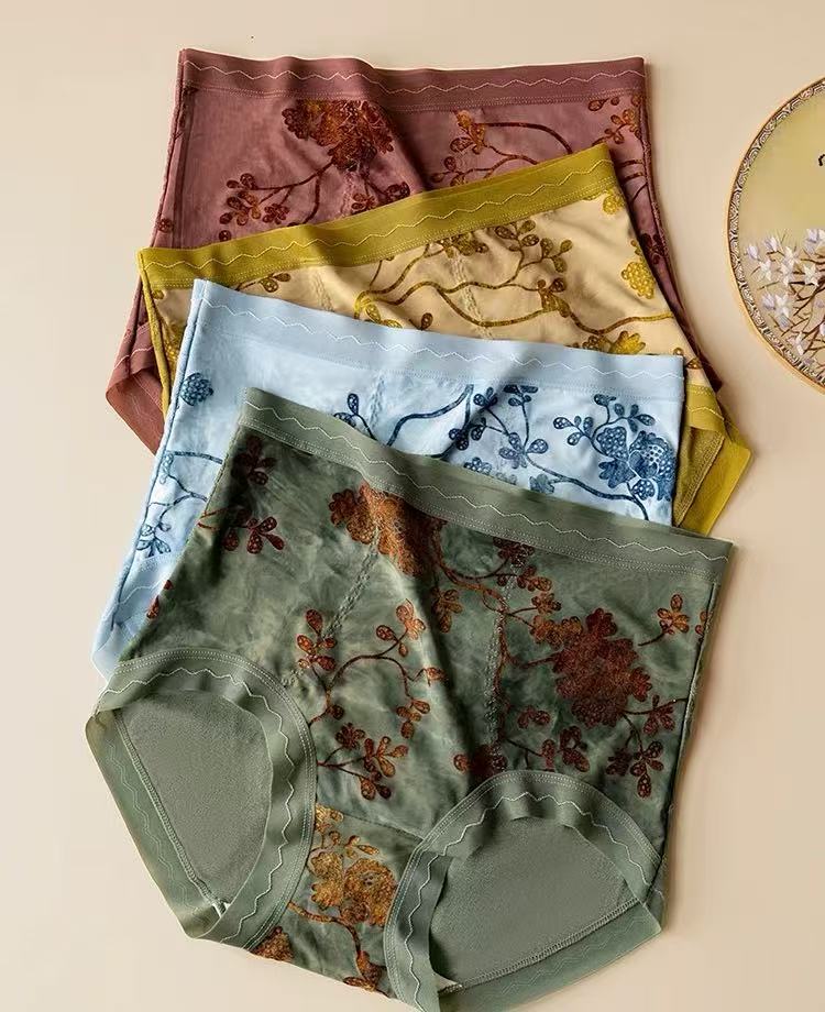 Seamless High-Waist Briefs – Soft Ink Flocked Comfort (MEIZHAI) 3-Pack