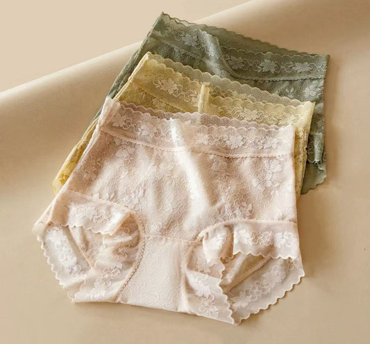 MEIZHAI Camellia-Scented High-Waist Lace Briefs(3-Pack)