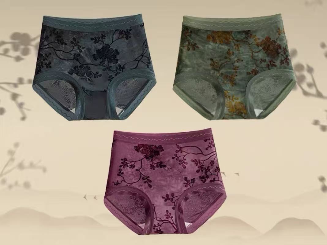 Seamless High-Waist Briefs – Soft Ink Flocked Comfort (MEIZHAI) 3-Pack