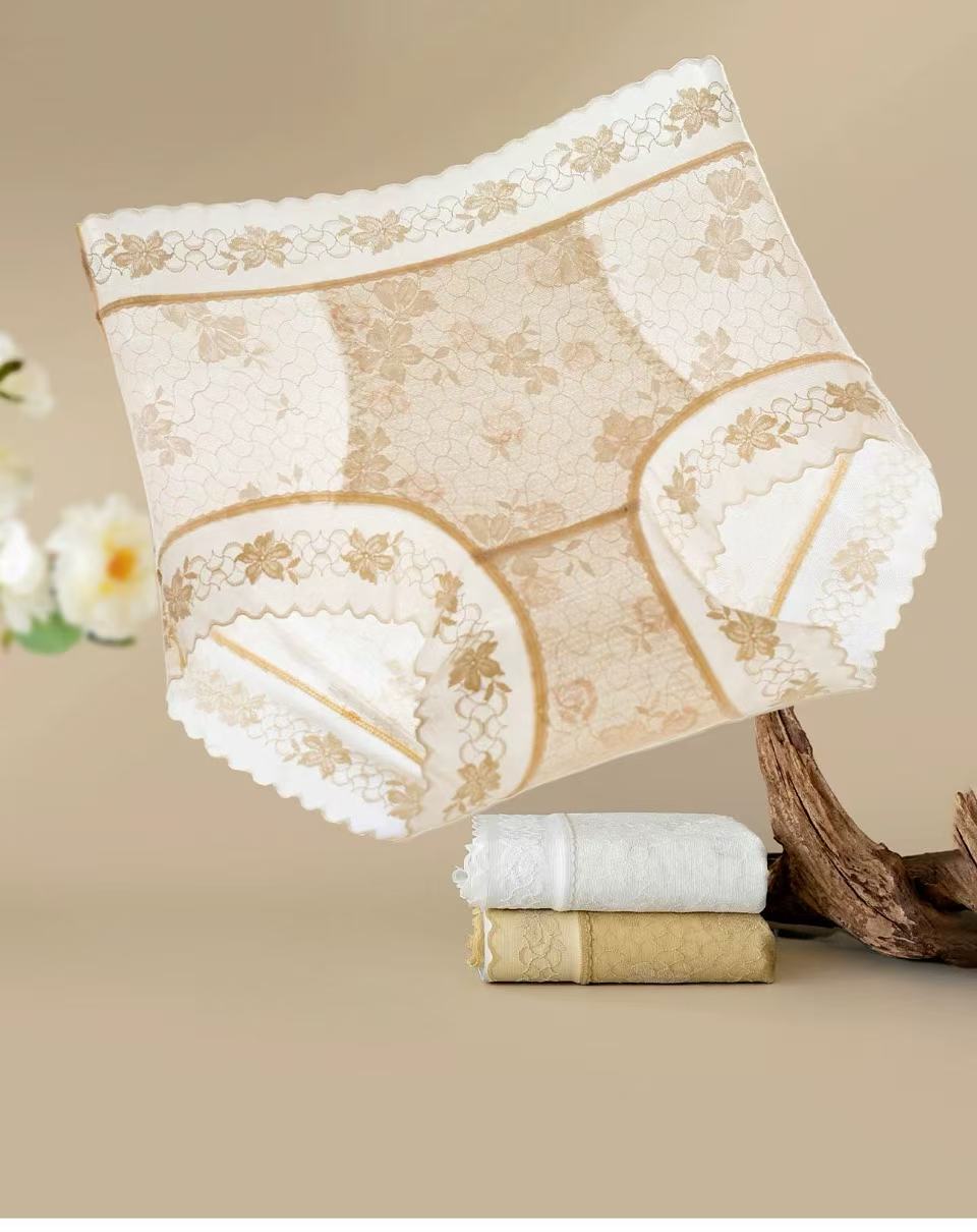 MEIZHAI Camellia-Scented High-Waist Lace Briefs(3-Pack)