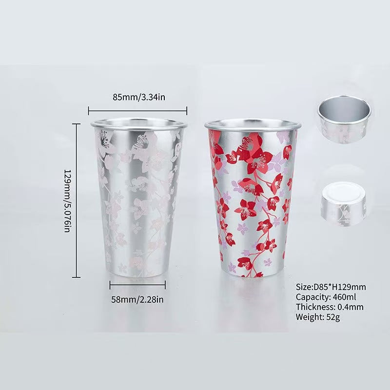 Sakura Color-Changing Aluminum Cup Set – 2 Pack Cold Reactive Drink Tumblers (13.7oz / 406ml)