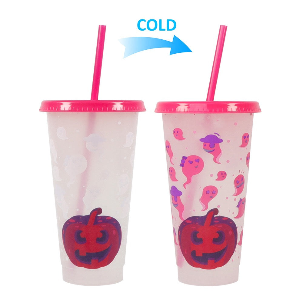 Halloween Color-Changing Tumbler with Straw – 24oz Watch Halloween Magic Appear with Every Ice-Cold Drink((2 Pack))