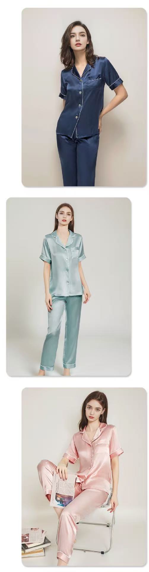 Pure Mulberry Silk Short Sleeve Long Pants Pajama Set