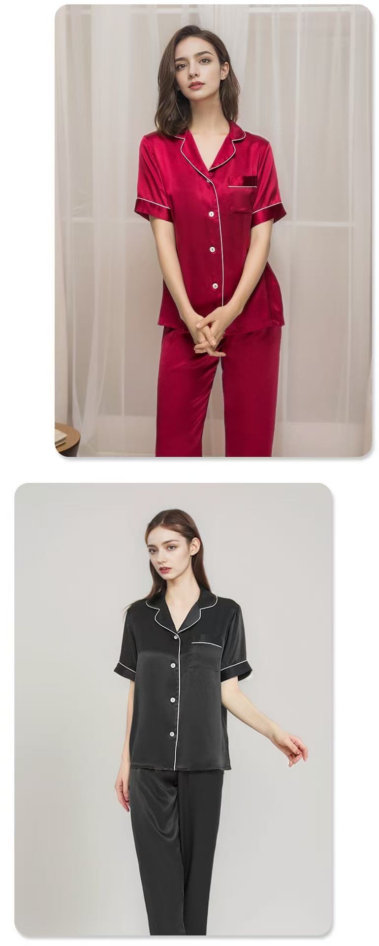 Pure Mulberry Silk Short Sleeve Long Pants Pajama Set
