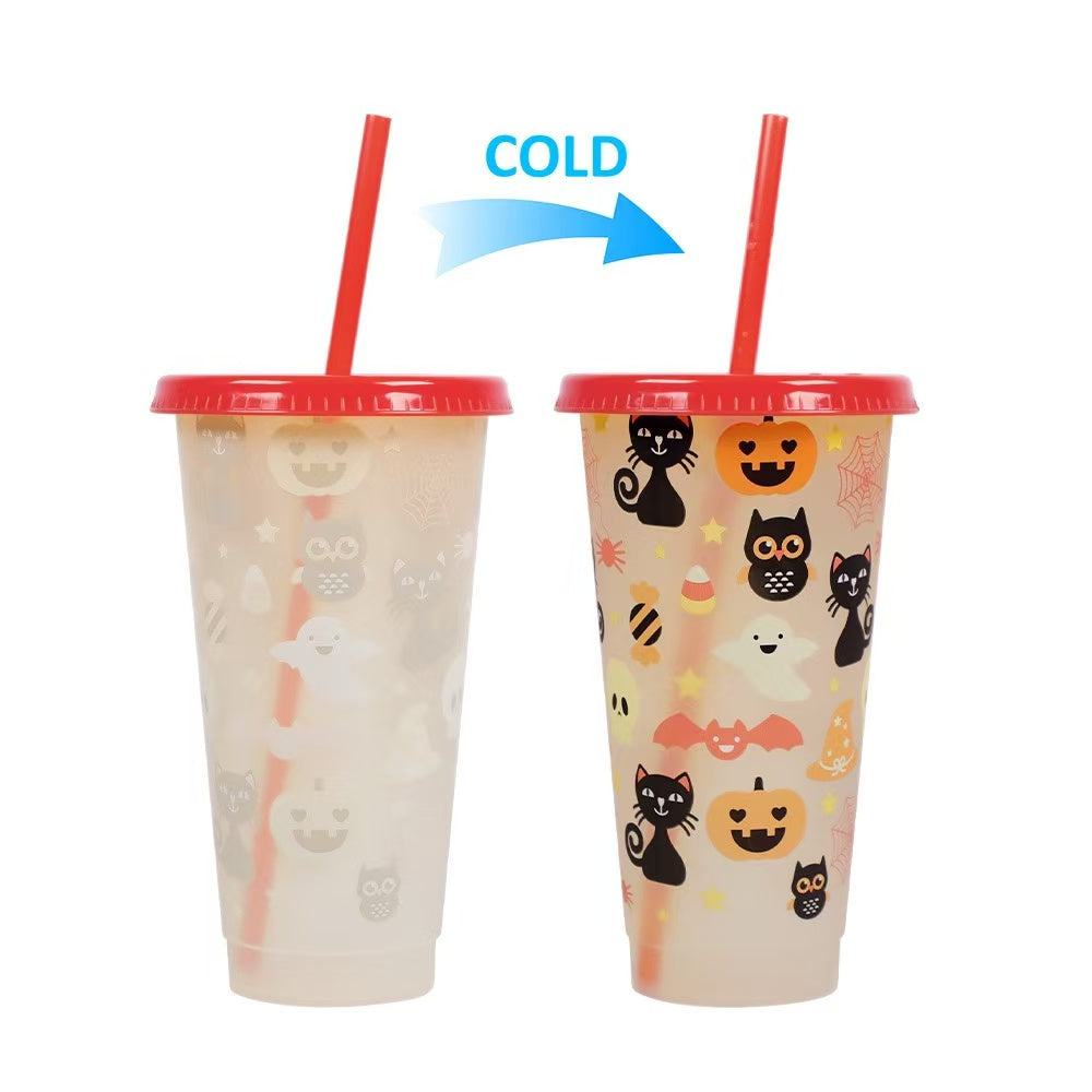 Halloween Color-Changing Tumbler with Straw – 24oz Watch Halloween Magic Appear with Every Ice-Cold Drink((2 Pack))