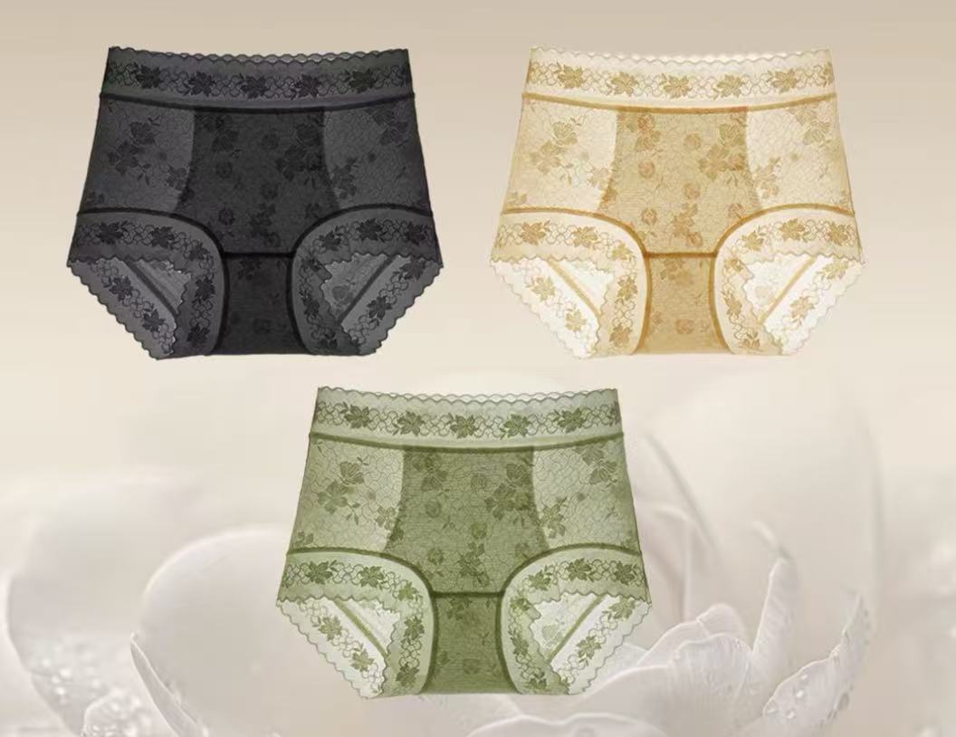MEIZHAI Camellia-Scented High-Waist Lace Briefs(3-Pack)