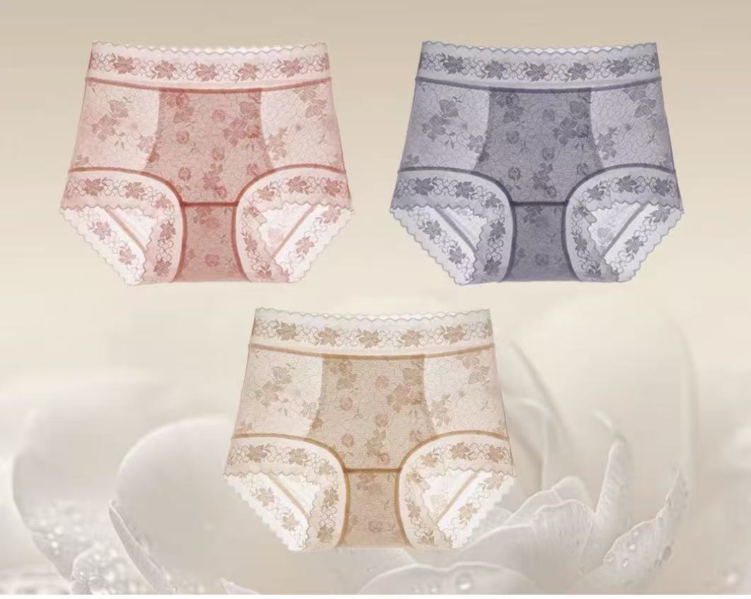 MEIZHAI Camellia-Scented High-Waist Lace Briefs(3-Pack)